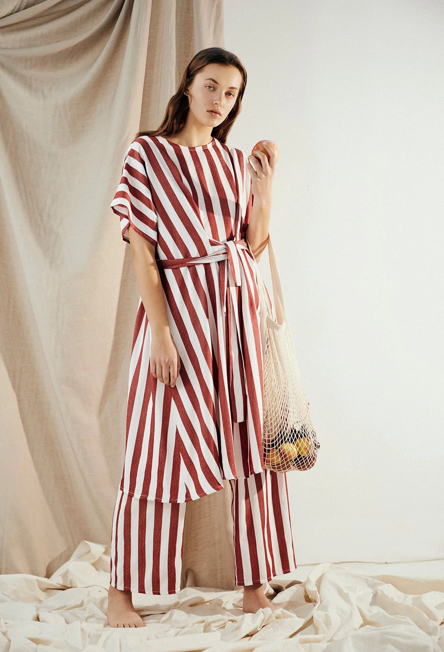 • SAMPLE • EVE DRESS ~ CONVERTIBLE ~ POMEGRANATE [ Red & White Striped, Waist Ties ]