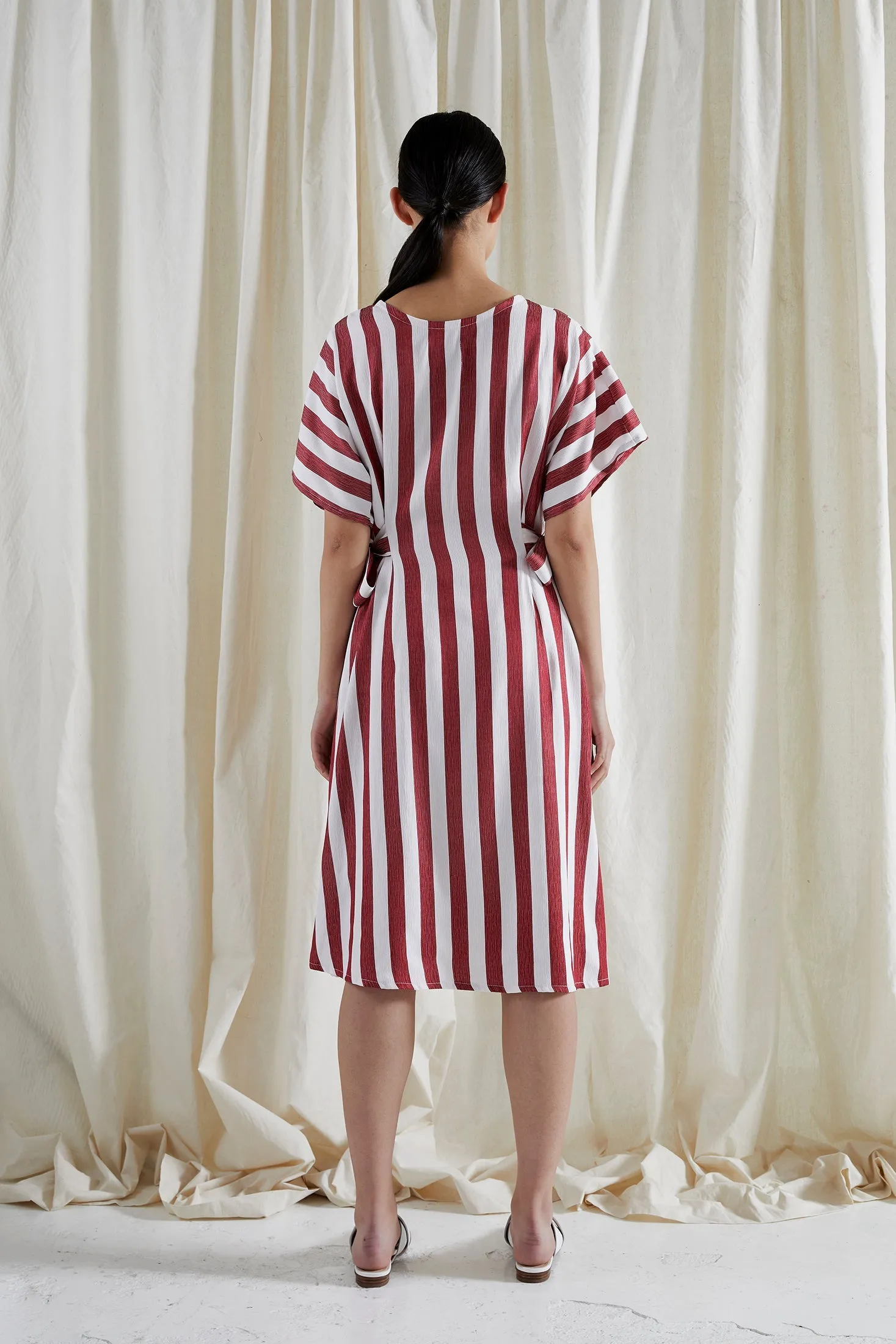 • SAMPLE • EVE DRESS ~ CONVERTIBLE ~ POMEGRANATE [ Red & White Striped, Waist Ties ]