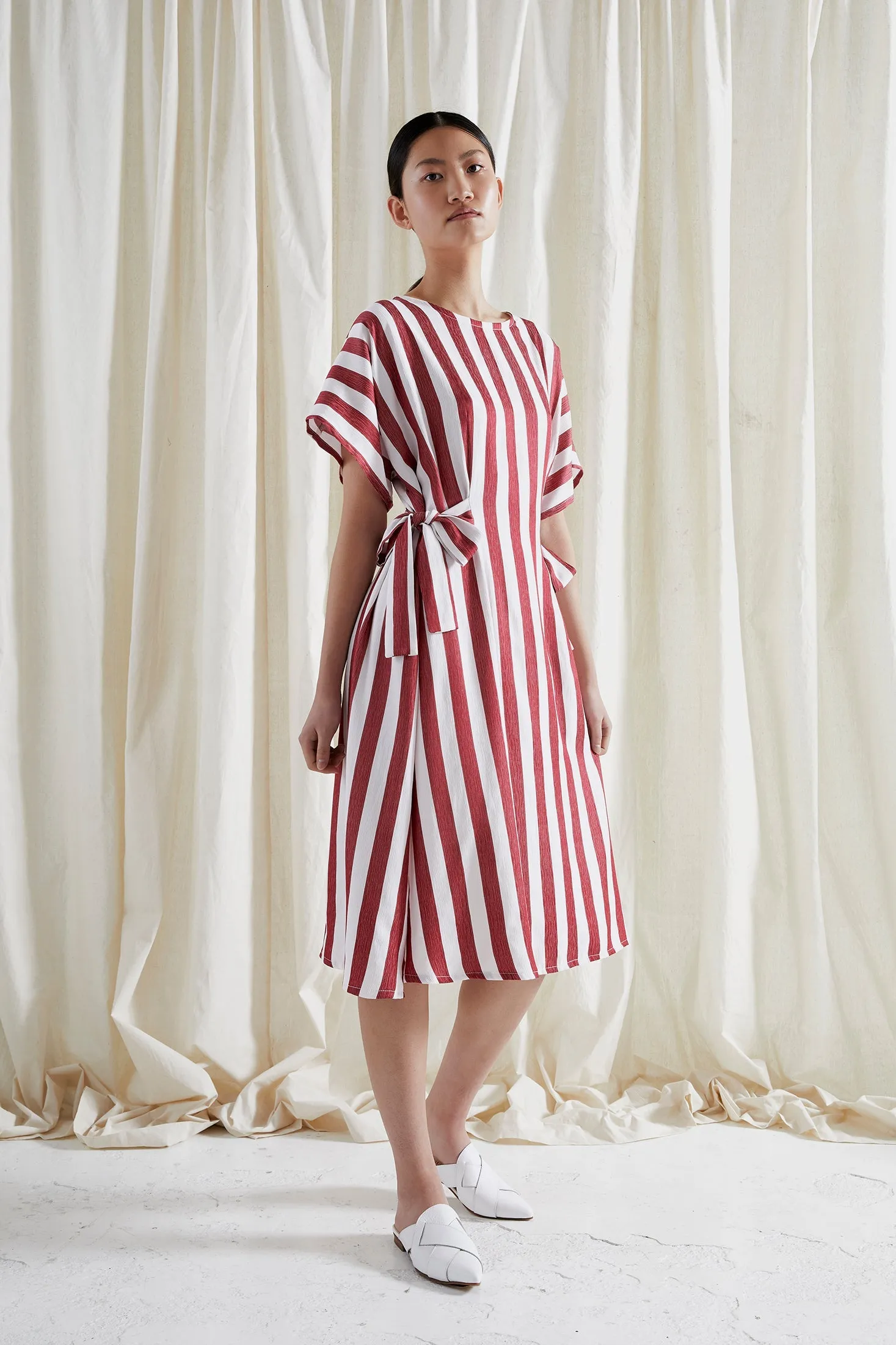 • SAMPLE • EVE DRESS ~ CONVERTIBLE ~ POMEGRANATE [ Red & White Striped, Waist Ties ]