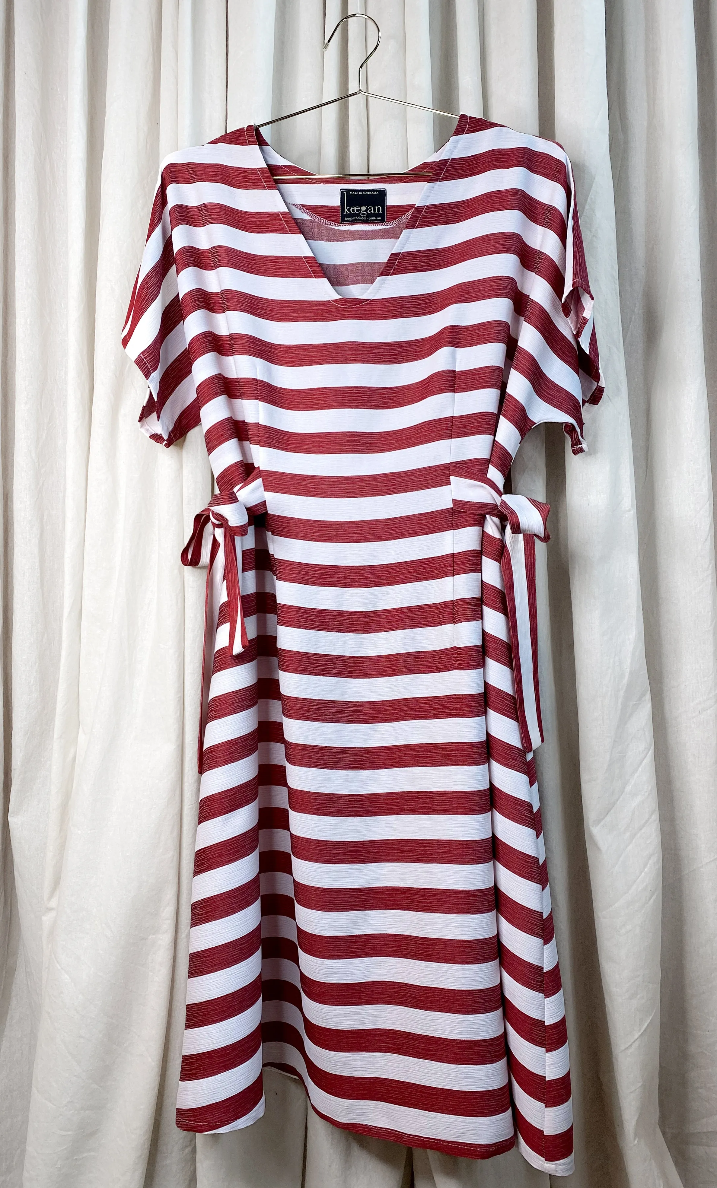 • SAMPLE • EVE DRESS ~ CONVERTIBLE ~ POMEGRANATE [ Red & White Striped, Waist Ties ]