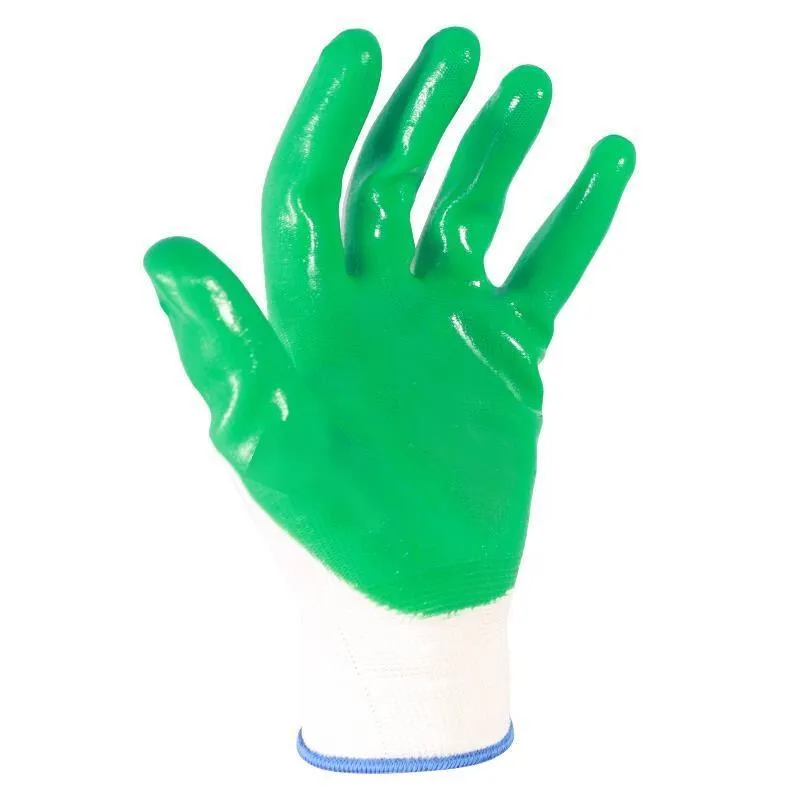 12 Pairs Of Free Size Nitrile PU Green Safety Gloves Polyethylene Dipping Gloves Metal-Coated Gloves Construction Protective Gloves