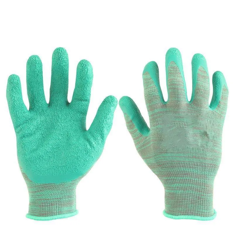 12 Pairs Of Free Size Wrinkle Latex Green Safety Gloves Site Protective Gloves