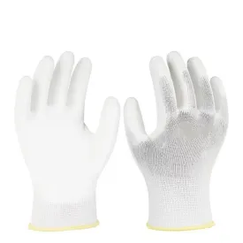 12 Pairs Of White Nitrile PU Free Size Safety Gloves Skid Resistant Wear Resistant Breathable And Construction Protective Gloves