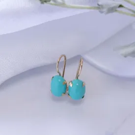 14K Yellow Gold Oval Turquoise 6X8mm Dangle Earrings