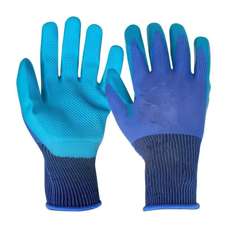 15 Pieces Labor Protection Gloves Embossed Anti Slip Wear Resistant Latex Labor Protection Gloves Flat Hanging Dipped Rubber Labor Protection Gloves Blue