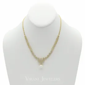 1.68CT Art Deco Diamond Necklace & Earring Set in 18K Gold W/ Pearl Accent Stone