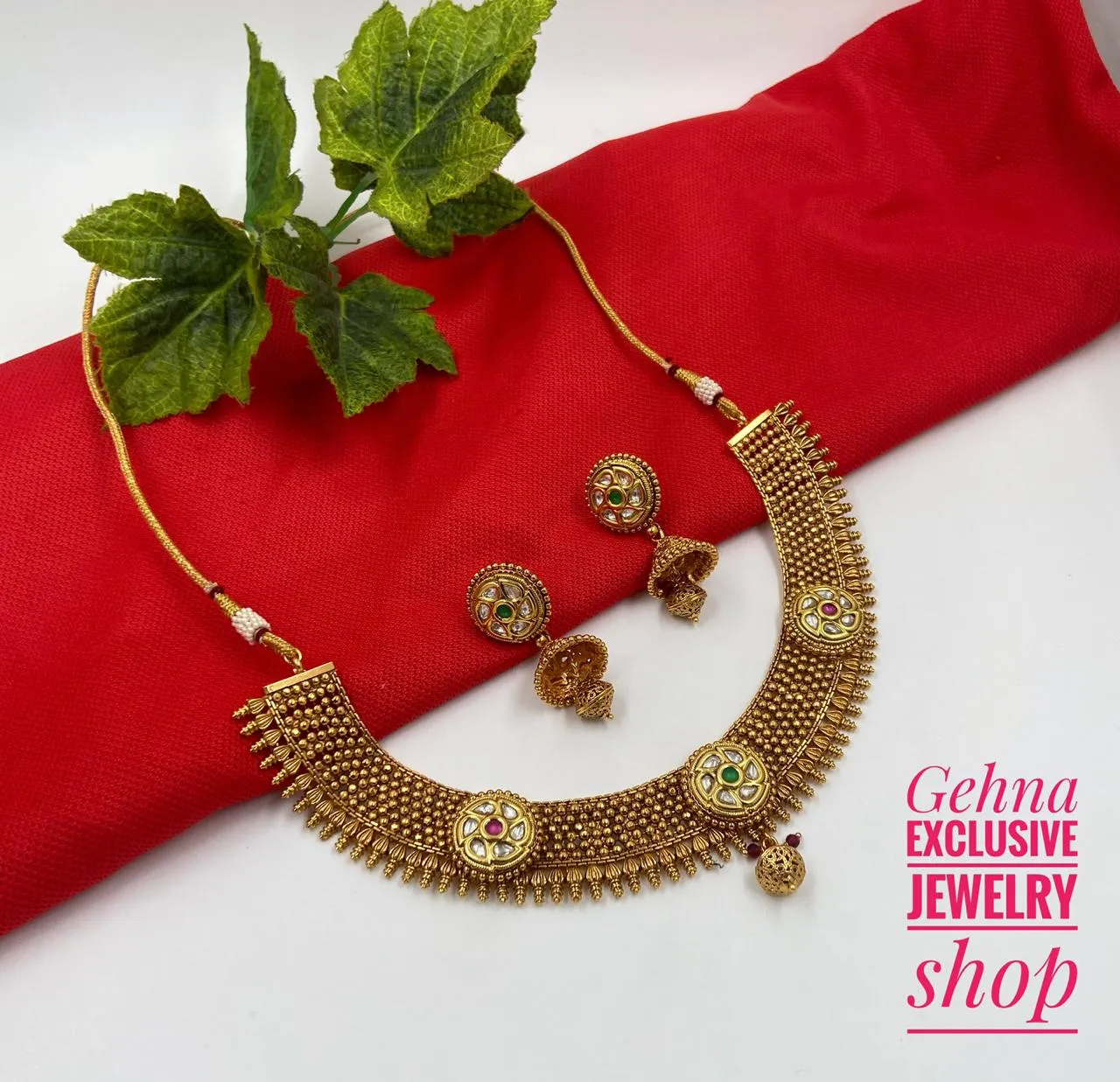 Antique Golden Necklace Set For Women By Gehna Shop