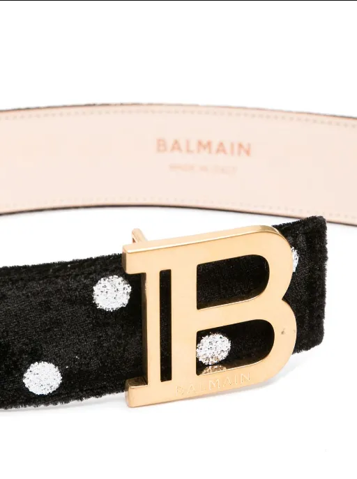 Balmain B-buckle polka-dot velvet belt