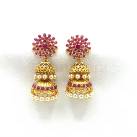 Beautiful Antique Two-Layer Ruby red Jhumka earring with Floral stud arring