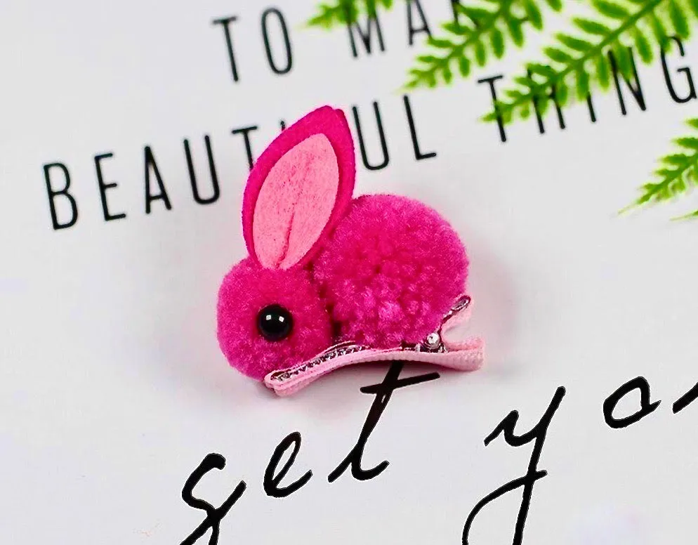 Bunny Rabbit Fluff Ball Hair Clip/Barrette