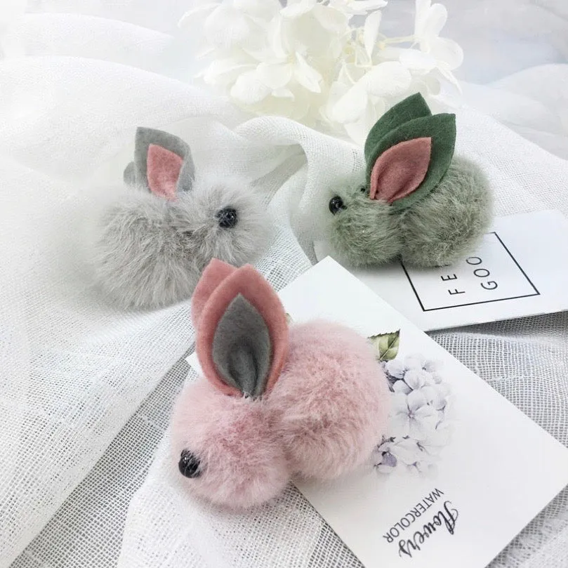 Bunny Rabbit Fluff Ball Hair Clip/Barrette