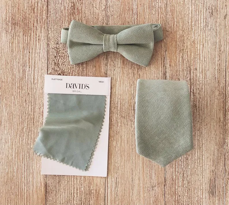 Caramel Brown Suspenders with Dusty Sage Bow Tie Set