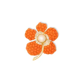 Coral & Pearl Flower Pin