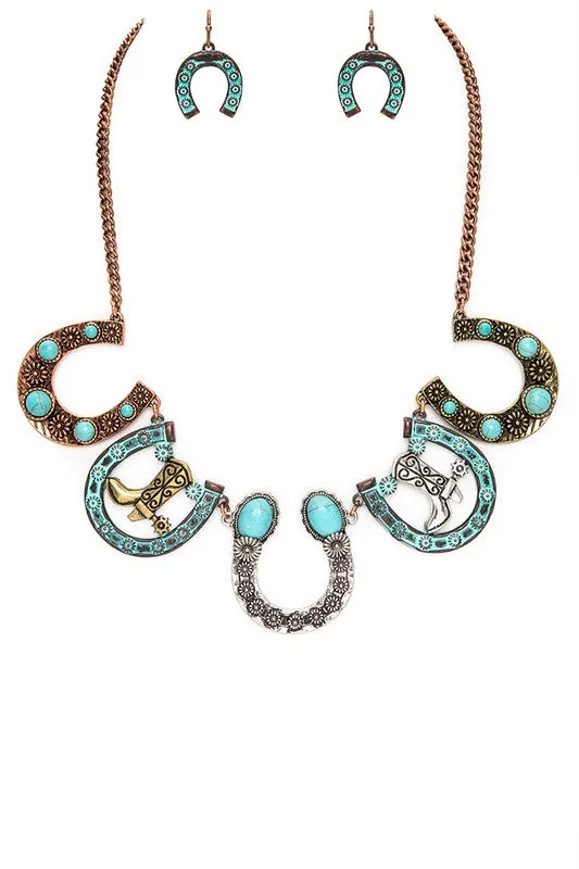 Cowboy Boot & Horseshoe Jewelry Set