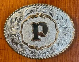 Crumrine® Letter "P" Silver & Gold Floral Western Belt Buckle