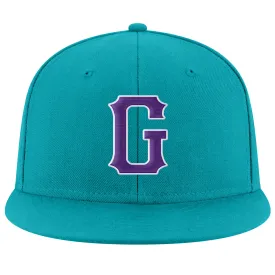 Custom Aqua Purple-White Stitched Adjustable Snapback Hat