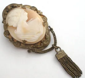 Edwardian Lady Shell Cameo Brooch Pin Hand Carved