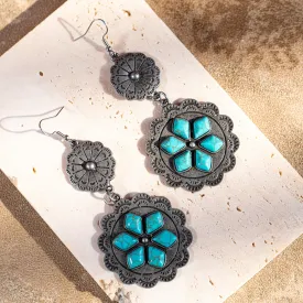 ER-1015 Rustic Couture's Navajo Silver/Bronze Concho with Natural Stone Dangle Earrings - By Dozen