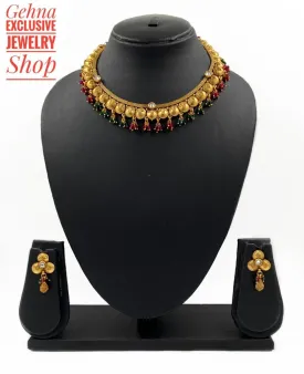 Gold Plated Antique Golden Party Necklace Set For Ladies