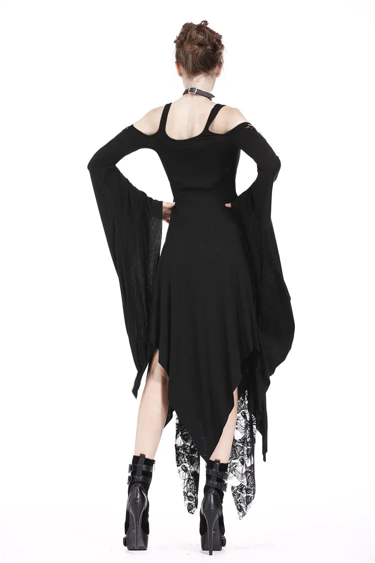 Gothic knitted long dress with irregular hem and hooked rope designs DW185