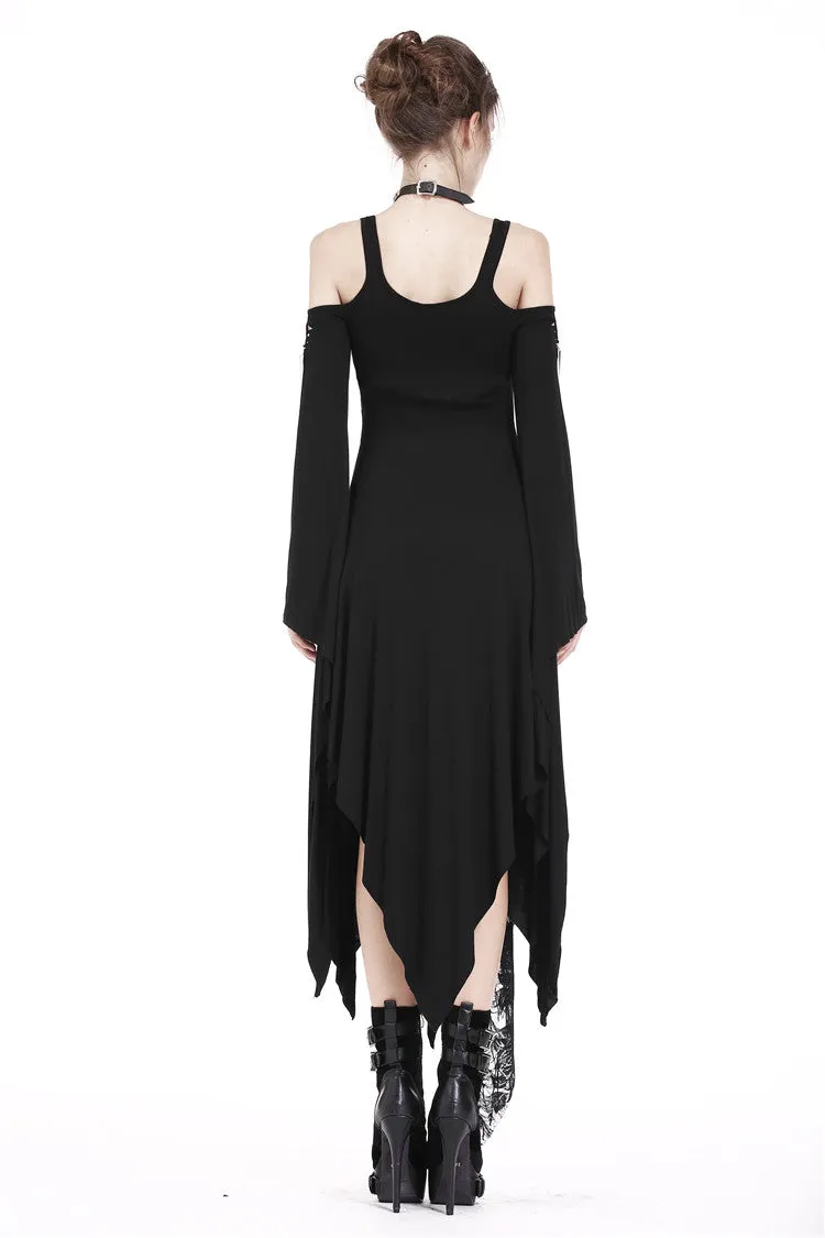 Gothic knitted long dress with irregular hem and hooked rope designs DW185