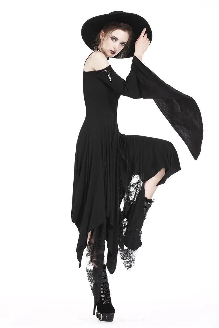 Gothic knitted long dress with irregular hem and hooked rope designs DW185