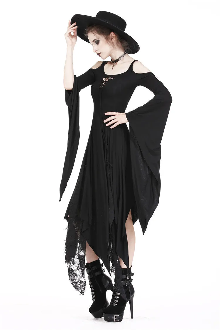 Gothic knitted long dress with irregular hem and hooked rope designs DW185