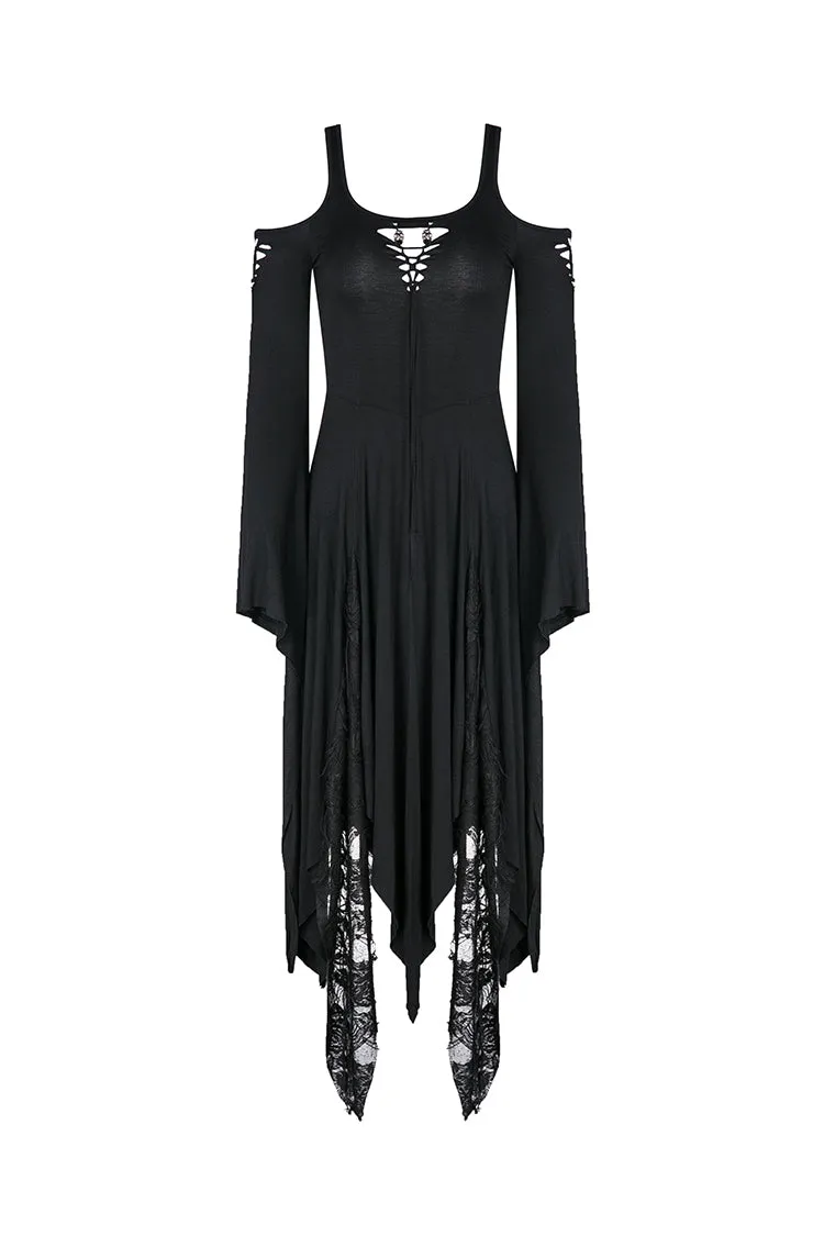 Gothic knitted long dress with irregular hem and hooked rope designs DW185