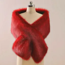 Great Gatsby 1920's Bridal Wedding Faux Fur Shawl Wrap - Red/Black