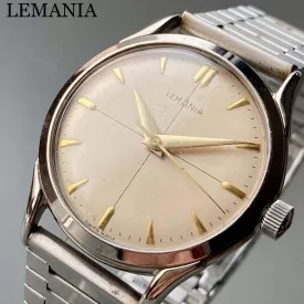 Lemania Wristwatch Antique Hand Winding Men's 34mm Vintage Military Male