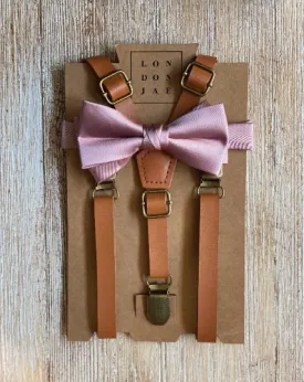 Mauve Bow Tie with Caramel Suspender Set