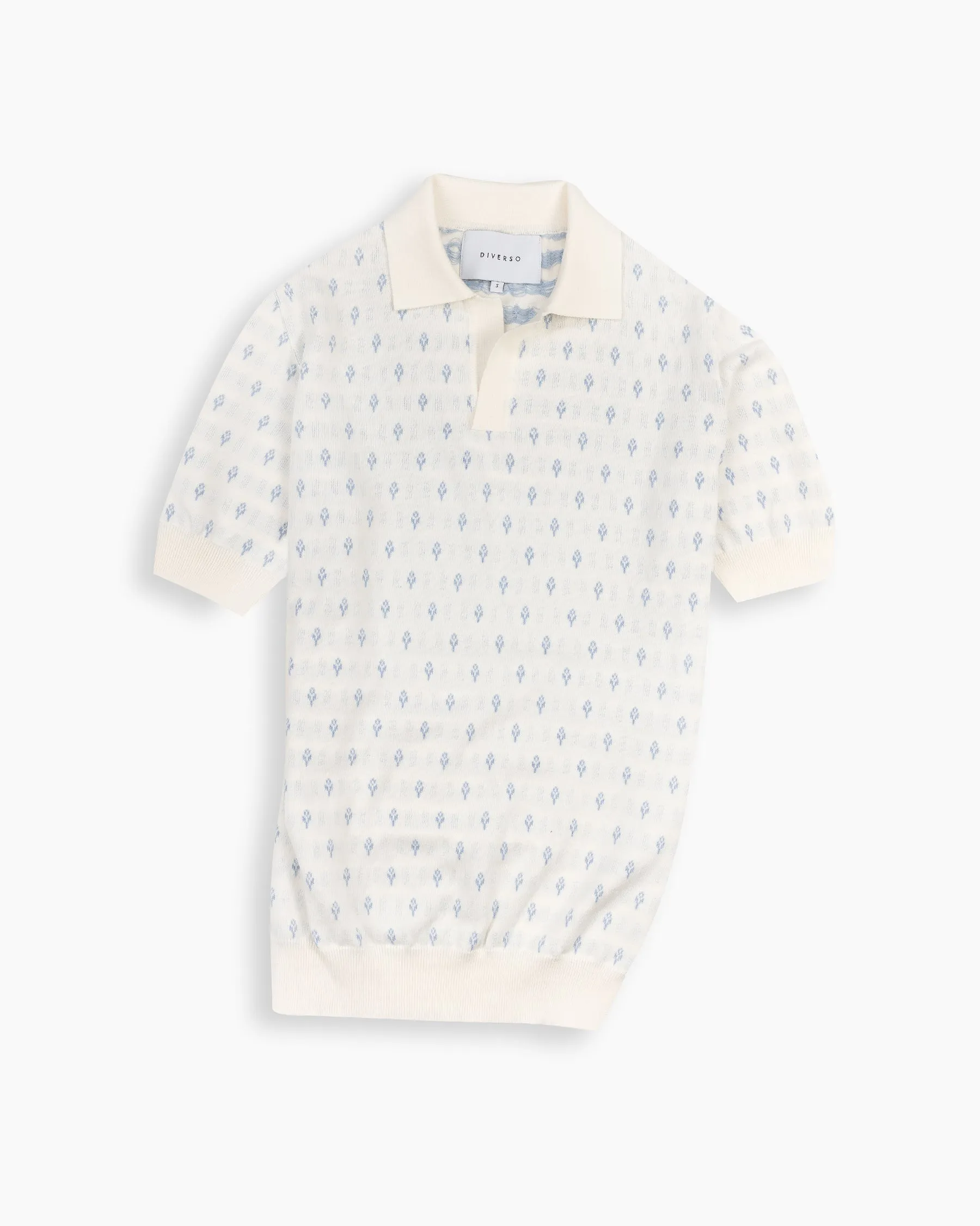 Off White Floral Knitted Polo