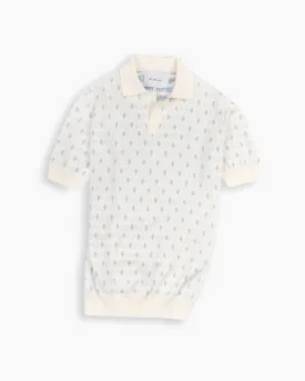 Off White Floral Knitted Polo