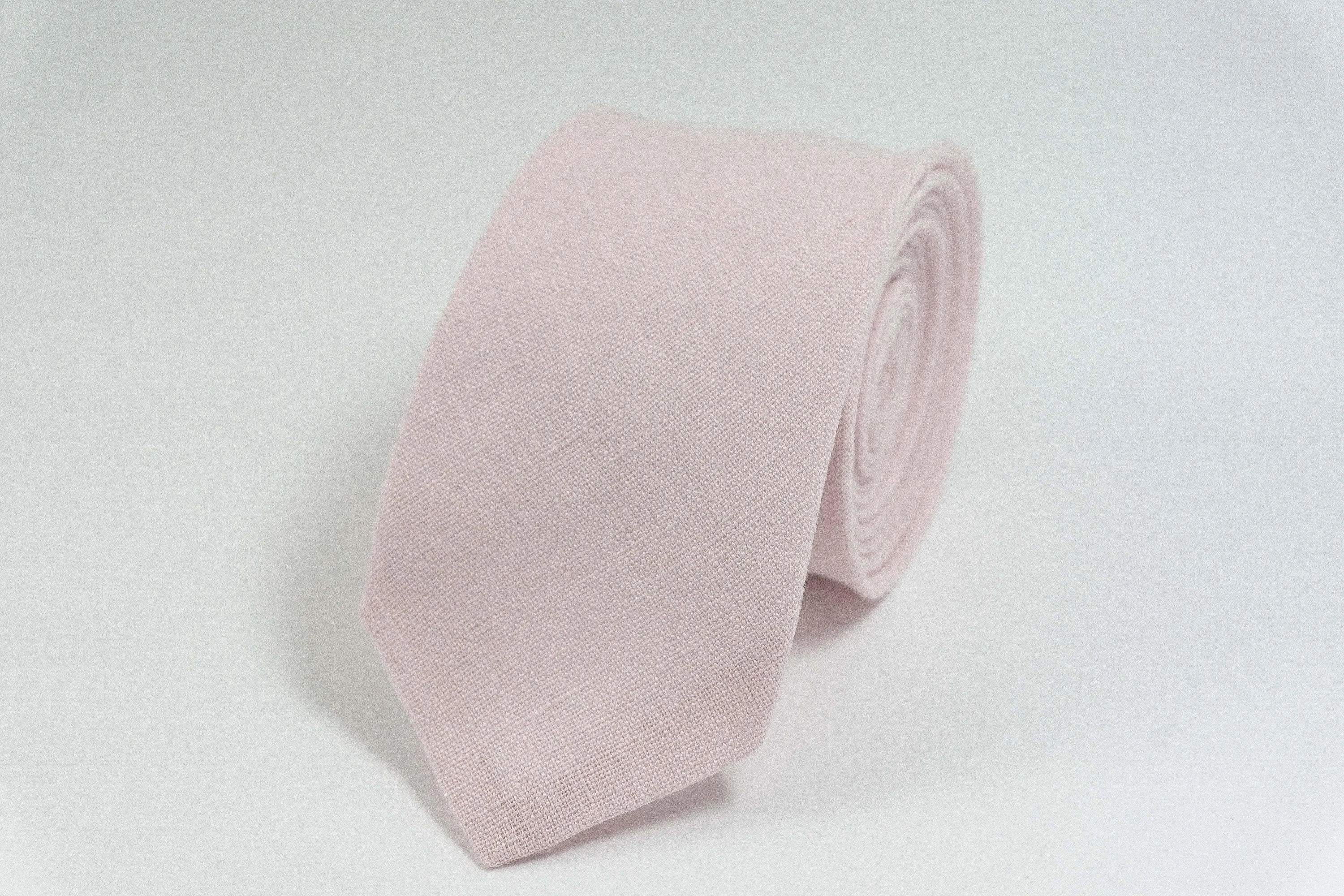 Pale Dusty Rose Linen Tie for Men | Accessory with Matching Pocket Square Option