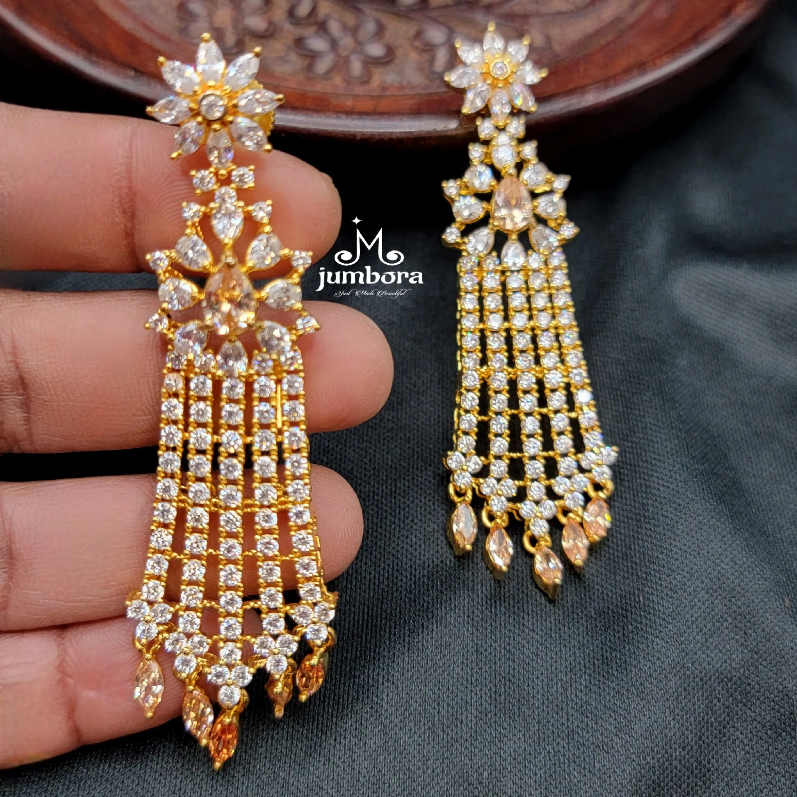 Partywear Champagne color & White AD Zircon Earrings