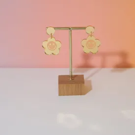 Smiley Daisy Dangle Earrings - Gold Mirror Acrylic