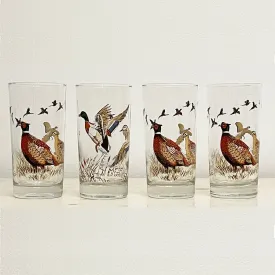 Vintage Libbey Wild Bird, Duck, Pheasant Highball Bar Glasses Set